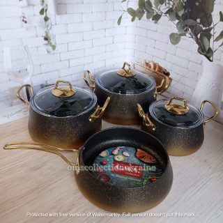 Cookware set O.M.S Collection Marble Coating, 7 pcs Gold