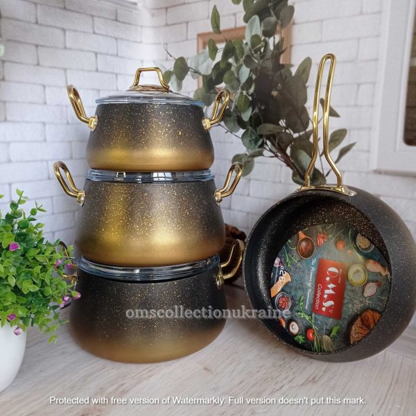 Cookware set O.M.S Collection Marble Coating, 7 pcs Gold - Image 2