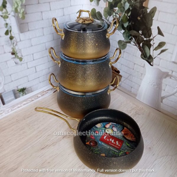 Cookware set O.M.S Collection Marble Coating, 7 pcs Gold - Image 3