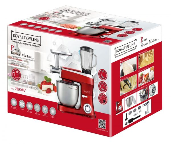 Royalty Line Kitchen Machine 3in1 2100W, 7.5L, Red - Image 2