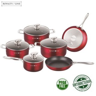 Royalty Line RL-FM10C Non-Stick Marble Coating Cookware Set of 10 Burgundy
