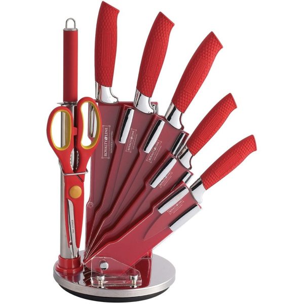 Royalty Line RED8W-Piece Stainless Steel Knife Set With Stand Red