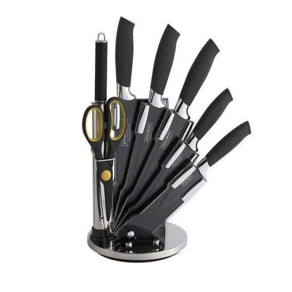 Royalty Line BLK8W-Piece Stainless Steel Knife Set With Stand BLACK