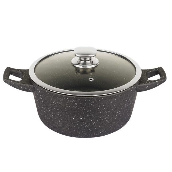 Royalty Line Forged Aluminium Non-stick Marble Cooking Pot-24cm Black