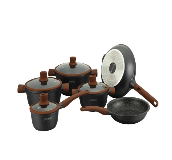 Royalty Line 10 Piece Marble Coating Cookware Set NS1010 Brown