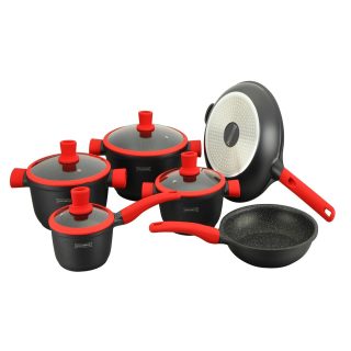 Royalty Line 10 Piece Marble Coating Cookware Set NS1010 Red