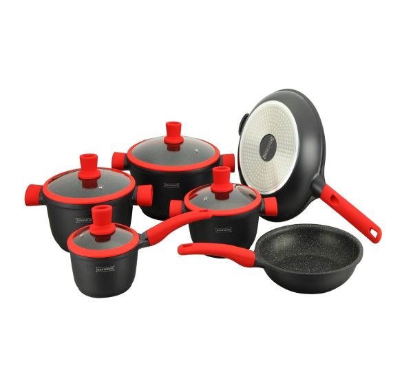 Royalty Line 10 Piece Marble Coating Cookware Set NS1010 Red