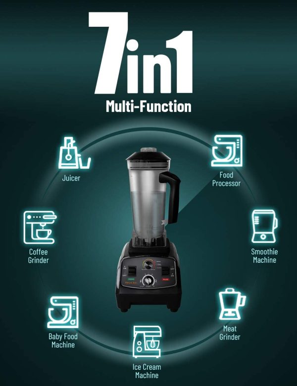 WantJoin Professional Blender, Countertop Blender ,Blender for kitchen Max 1800W High Power Home and Commercial Blender with Timer, Smoothie Maker 2200ml for Crushing Ice, Frozen Dessert, Soup,fish - Image 5