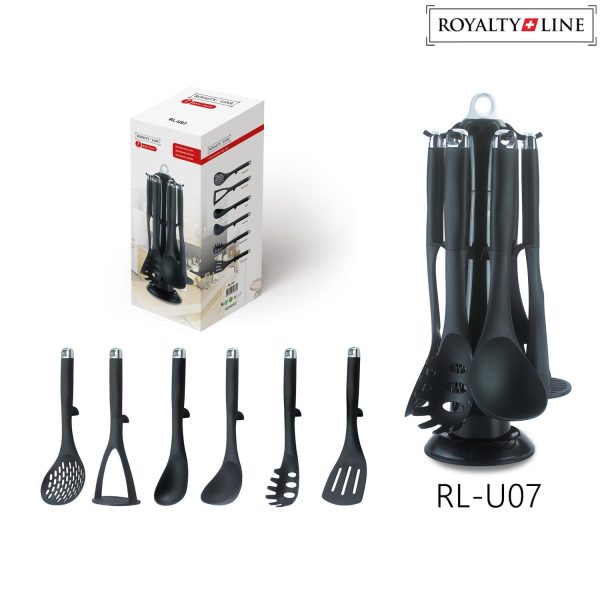 Royalty Line RL-U07: 7 Pieces Black Kitchen Tools With Storage Base - Image 2