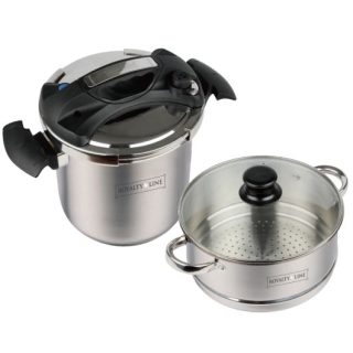 Royalty Line – 6 Liter Stainless Steel Pressure Cooker + Couscous Steamer – RL-PC6-LC